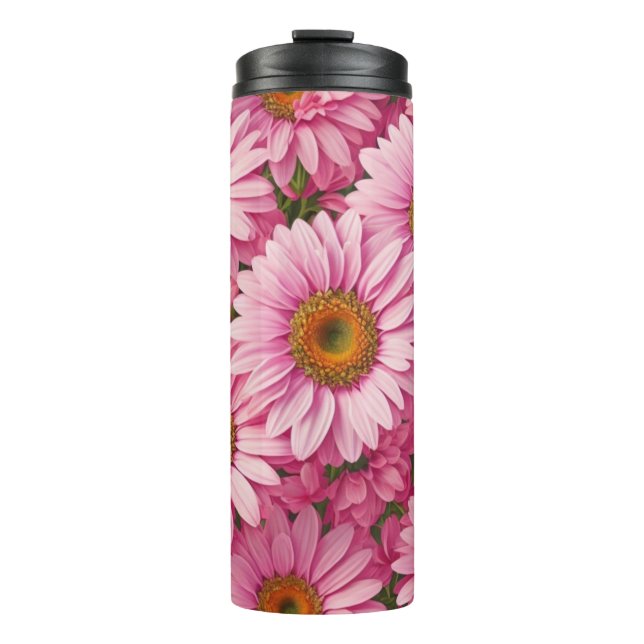 Retro pink floral daisy pattern thermal tumbler (Front)