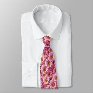 Retro pink floral daisy pattern tie