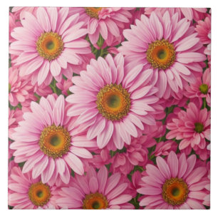 Retro pink floral daisy pattern tile