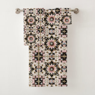 Retro Pink Floral Diamond Mid Century Modern Bath Towel Set