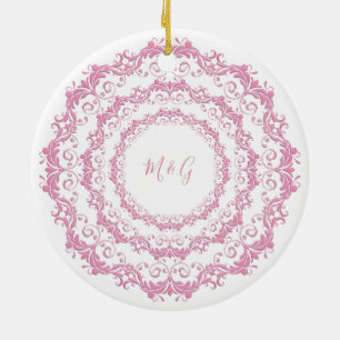 Retro pink floral mandala ceramic tree decoration