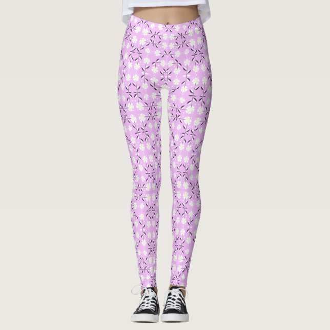 Retro, Pink floral pattern Leggings (Front)