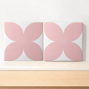 Retro Pink Floral Petal Mid Century Modern Style Tile