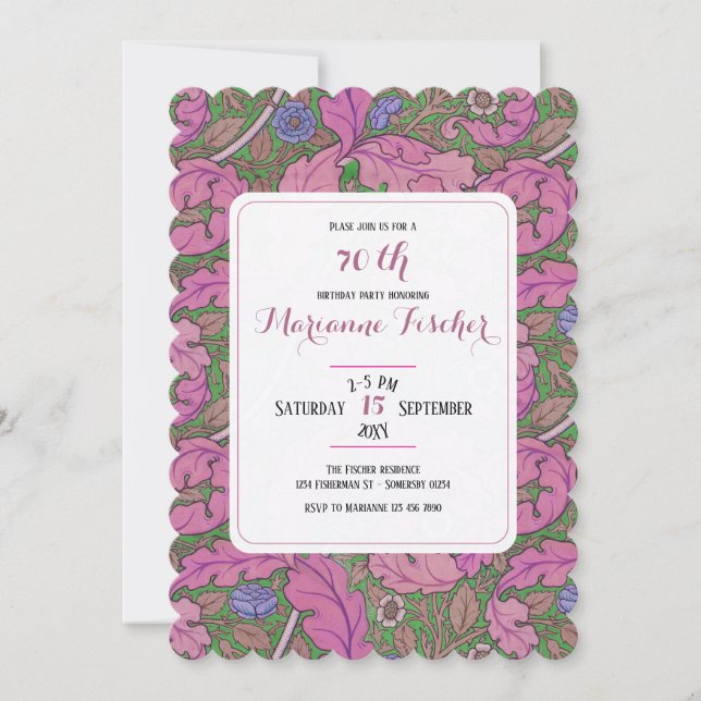 Retro pink floral William Morris 70th birthday (Front)
