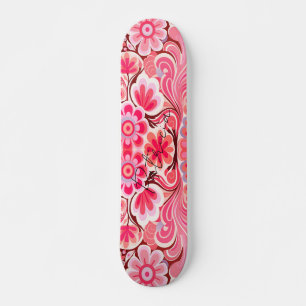 Retro Pink Flower Watercolor Girly Skateboard