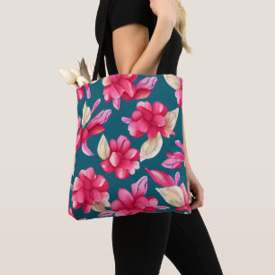 Retro Pink Flowers Pattern Tote Bag
