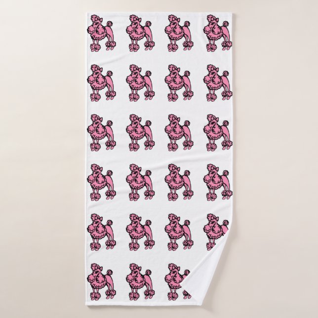 Retro Pink French Poodle Large Bath Towel (Bath Towel)
