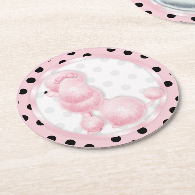 Retro Pink French Poodle Party Coasters (Angled)