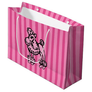 Retro Pink French Poodle Stripe Party Gift Bag