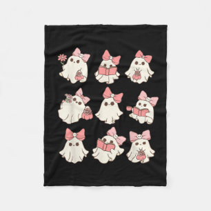 Retro Pink Ghost Reading Halloween Gardening Mini  Fleece Blanket