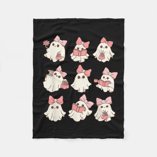 Retro Pink Ghost Reading Halloween Gardening Mini  Fleece Blanket (Front)