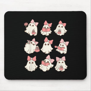 Retro Pink Ghost Reading Halloween Gardening Mini  Mouse Pad