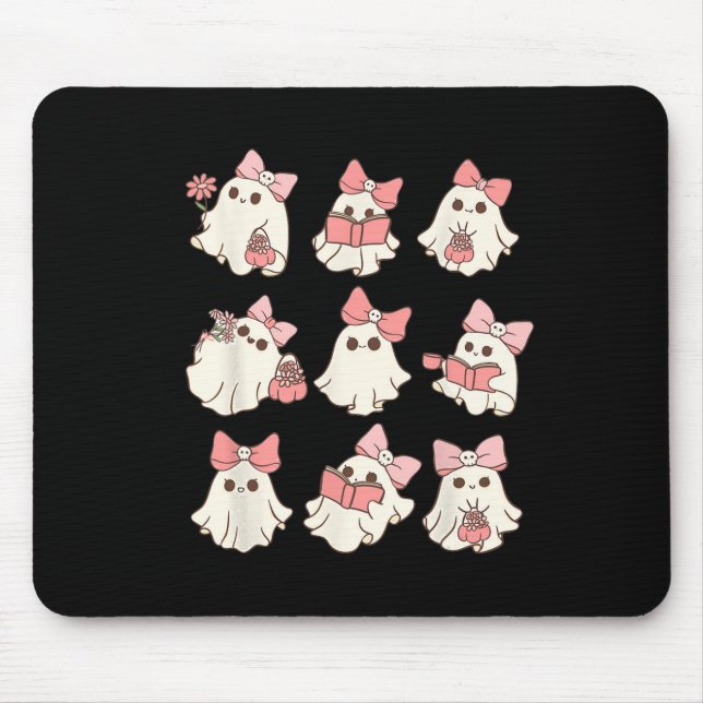 Retro Pink Ghost Reading Halloween Gardening Mini  Mouse Pad (Front)
