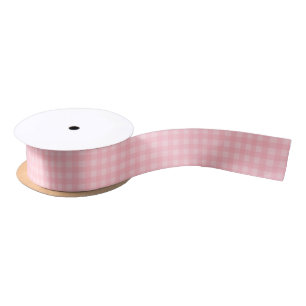 Retro Pink Gingham Chequered Pattern Background Satin Ribbon