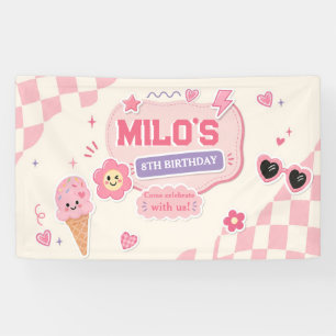 Retro Pink Girl Birthday Banner