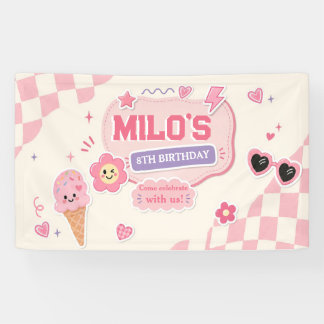 Retro Pink Girl Birthday Banner