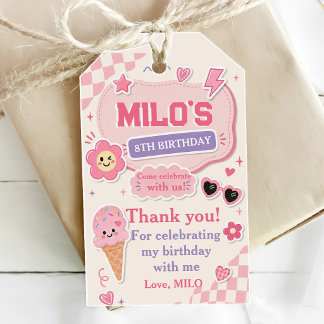 Retro Pink Girl Birthday Gift Tags