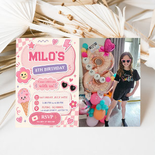 Retro Pink Girl Birthday Invitation