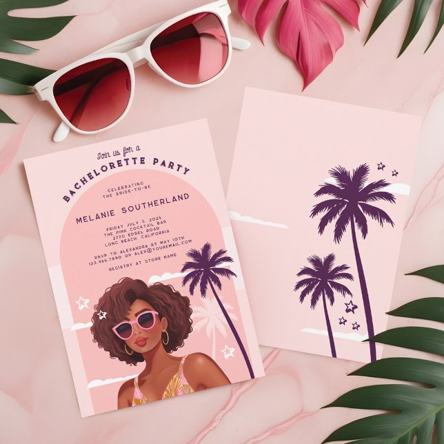 Retro Pink Girly Beach Bachelorette Party Invitation (Retro Pink Girly Beach Bachelorette Party Invitation)