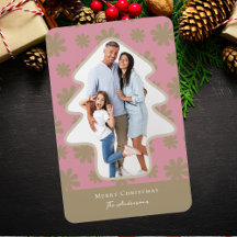 Retro Pink & Gold Floral Tree Shaped Photo Holiday