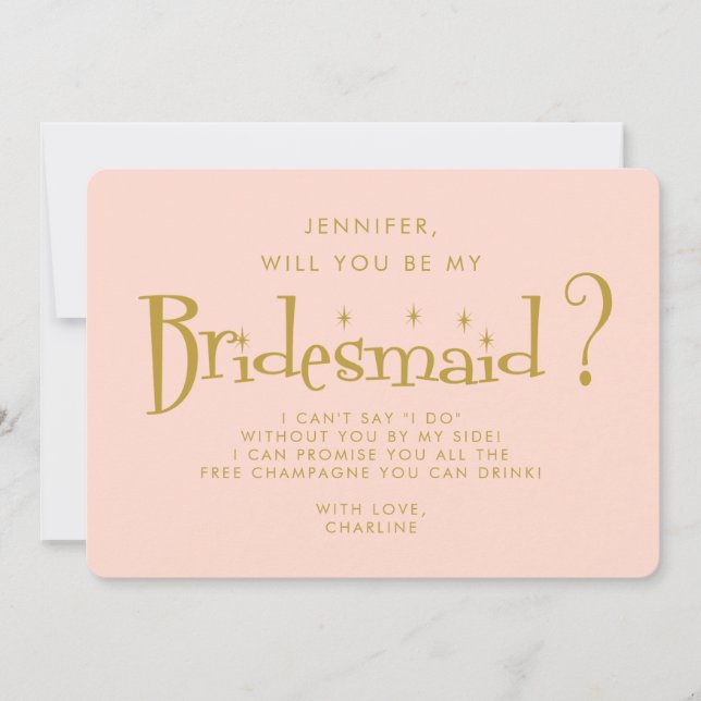 Retro Pink & Gold  Handwriting Bridesmaid Proposal Invitation (Front)