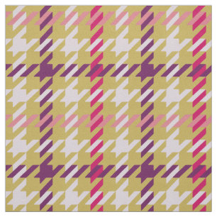 Retro pink gold purple houndstooth plaid pattern fabric