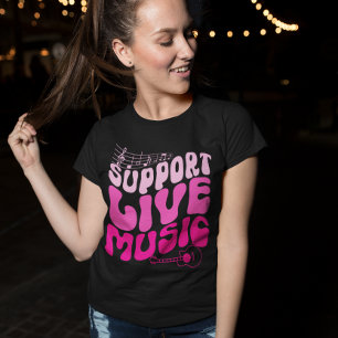 Retro Pink Gradient Support Live Music Groovy T-Shirt