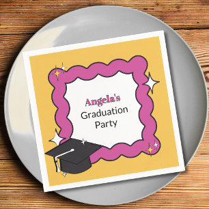 Retro Pink Graduation Party Napkins Trendy 2026