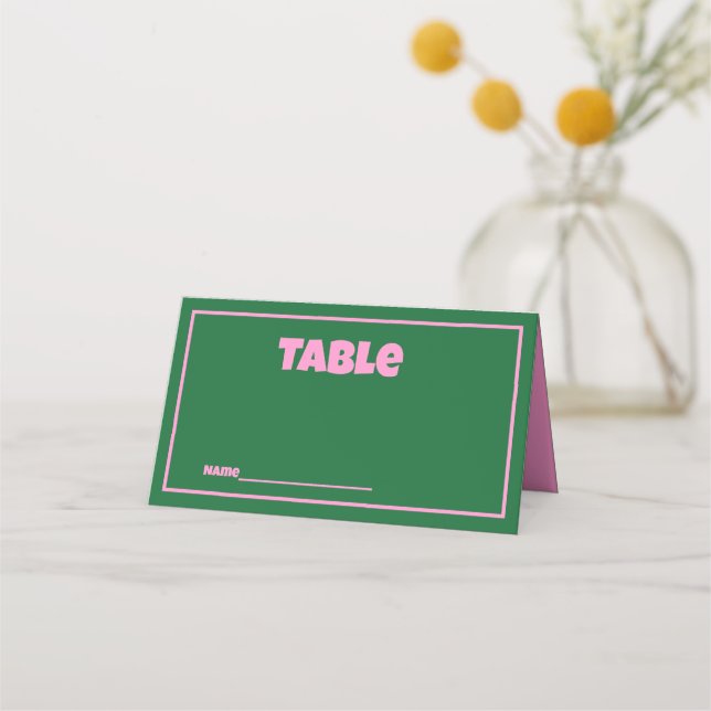 Retro Pink Green  bright  Wedding Place Card (Front)
