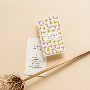 Retro Pink Green Checkered Stripes Trendy Boho Business Card