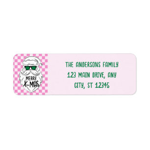 Retro Pink Green Chequered Santa Claus Christmas