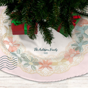 Retro Pink Green Christmas Brushed Polyester Tree Skirt