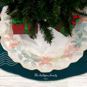 Retro Pink Green Christmas Brushed Polyester Tree Skirt