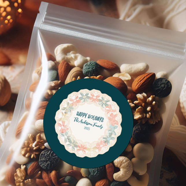 Retro Pink Green Christmas Classic Round Sticker (Creator Uploaded)