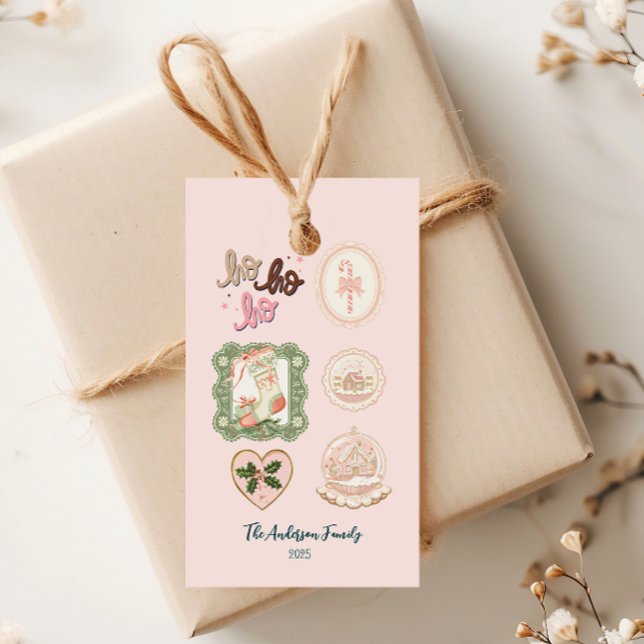 Retro Pink Green Christmas Gift Tags (Creator Uploaded)