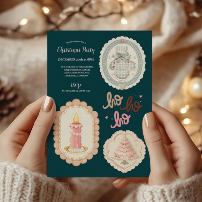 Retro Pink Green Christmas Invitation (Creator Uploaded)