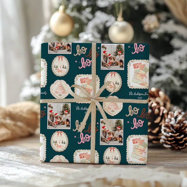 Retro Pink Green Christmas Wrapping Paper (Creator Uploaded)