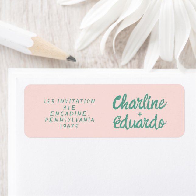 Retro Pink &Green Handwriting Wedding  Label (Insitu)