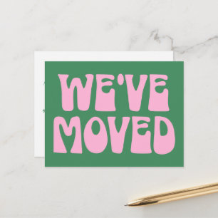 Retro Pink Green Minimalist Moved New Address Postcard