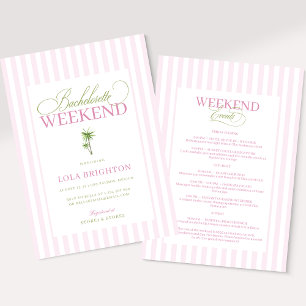 Retro Pink Green Palm Beach Bachelorette Itinerary Invitation