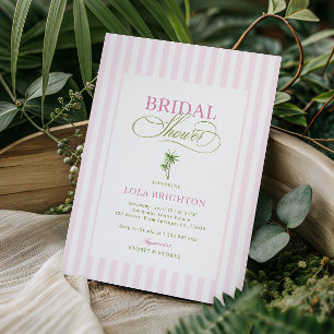 Retro Pink & Green Palm Tree Beach Bridal Shower Invitation