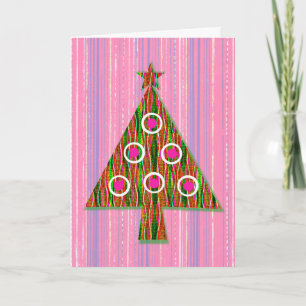 Retro Pink Green Pop Art Christmas Tree Card