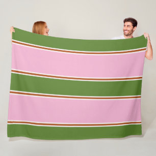 Retro Pink Green Stripe Pattern Fleece Blanket