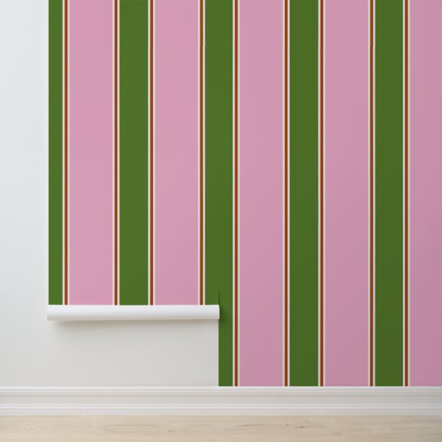 Retro Pink Green Stripe Pattern Wallpaper (Application)