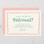 Retro Pink & Green Wavy  Bridesmaid Proposal  Invitation<br><div class="desc">Retro Pink & Green Handwriting Bridesmaid Proposal Card</div>