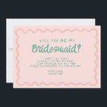 Retro Pink & Green Wavy  Bridesmaid Proposal  Invitation<br><div class="desc">Retro Pink & Green Handwriting Bridesmaid Proposal Card</div>