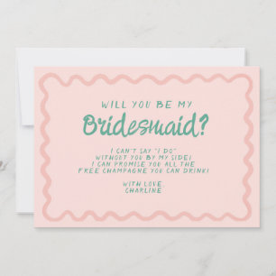 Retro Pink & Green Wavy Bridesmaid Proposal Invitation