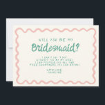 Retro Pink & Green Wavy  Bridesmaid Proposal  Invitation<br><div class="desc">Retro Pink & Green Handwriting Bridesmaid Proposal Card</div>