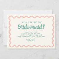 Retro Pink & Green Wavy  Bridesmaid Proposal 