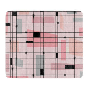 Retro Pink Grid and Starburst Cutting Board